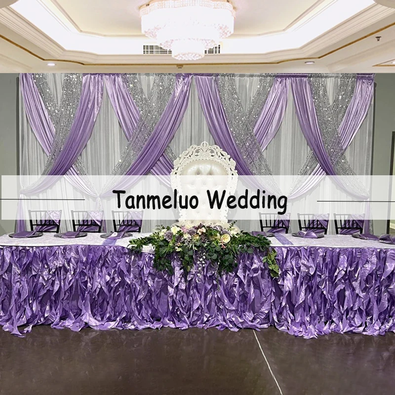

3X6M Luxury Wedding Backdrop Curtain White Background Drapery Lavender and Sequin Swag Pleated Event Party Home Decoration