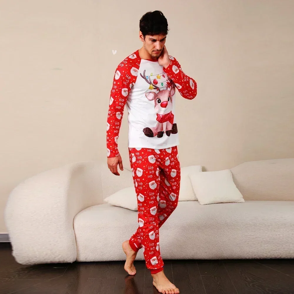 thumbnail image 5 of 2024 Nuevo conjunto de pijamas navideños a juego con estampado de ciervos lindos, traje de 2 piezas para padres e hijos, ropa de estar informal suave, pijamas de aspecto familiar navideño, 5 of 5
