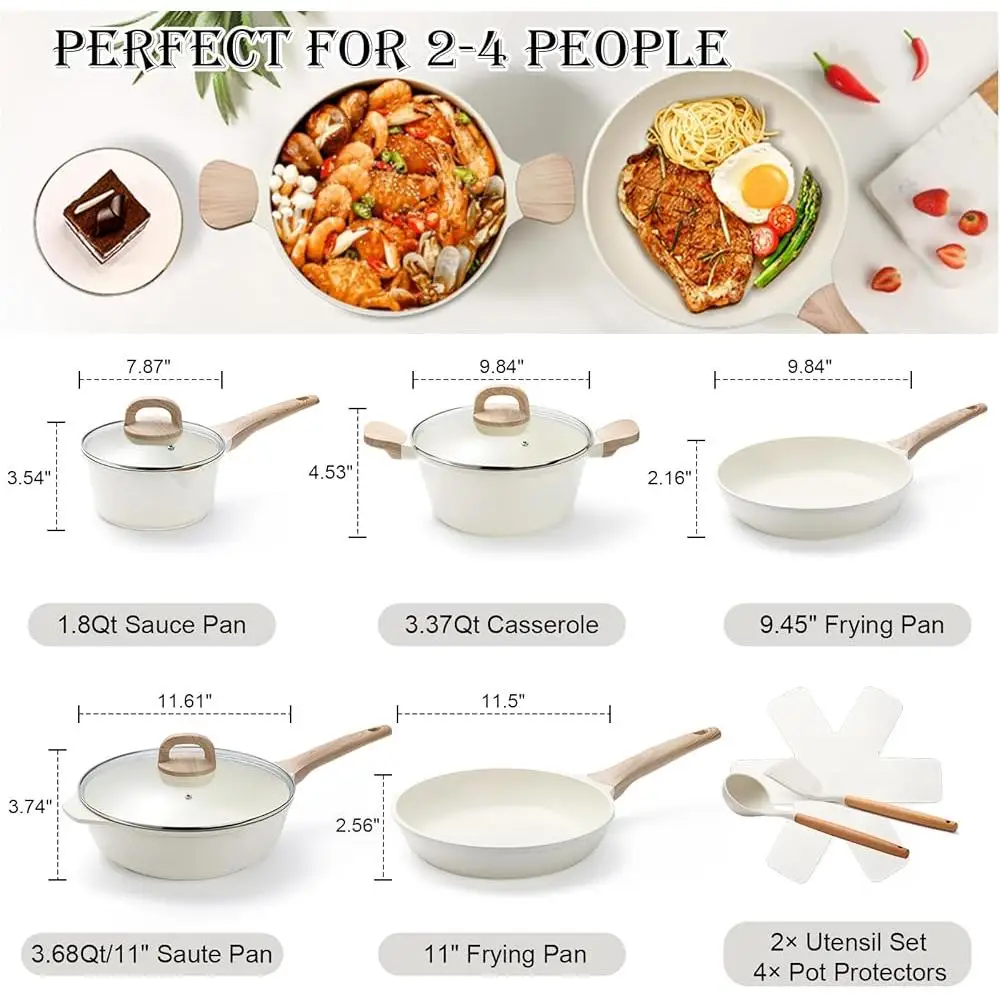 14 Pcs Nonstick Cookware Set Induction Compatible Healthy Granite Pots and Pans Easy Clean Cooking Set with Glass Lid Utensils