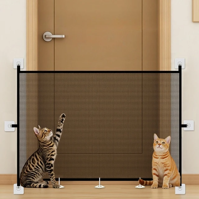 Pet Blocker Foldable Non Perforated Pet Cat Fence Porta Para Gato Barrière Porte Chat 고양이출입방지 스크린 안전문 3