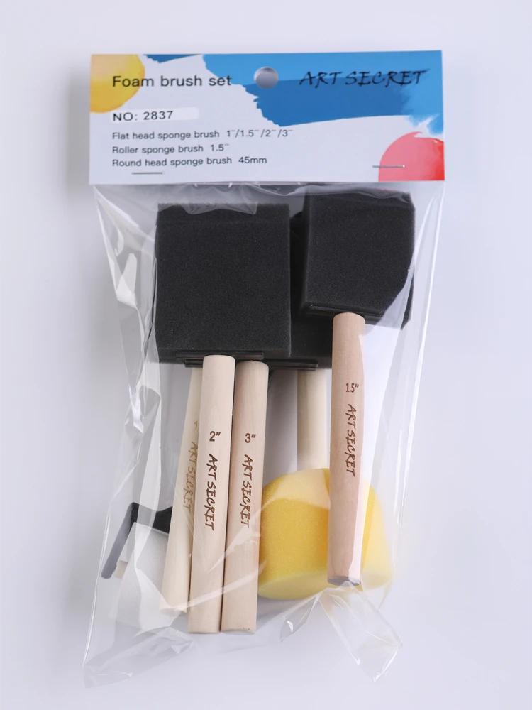 Sponge Brush Wooden Handle Paint Sponges Painting Sea Brushes Foam Round  Yellow Pen - AliExpress