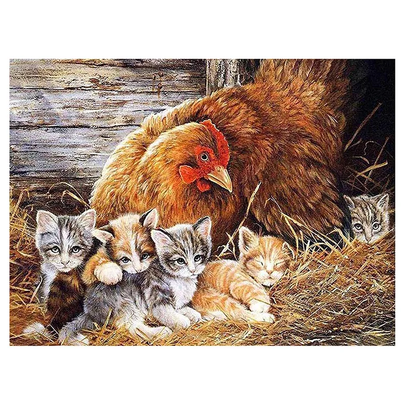 

Набор для алмазной живописи «курица и котёнок»