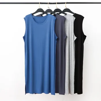 Modal Men's Pajama Sleepwear Dress for Summer Vest Style Sleeveless Long Bathrobe Large Size Loose Soft Comfortable Night Dress