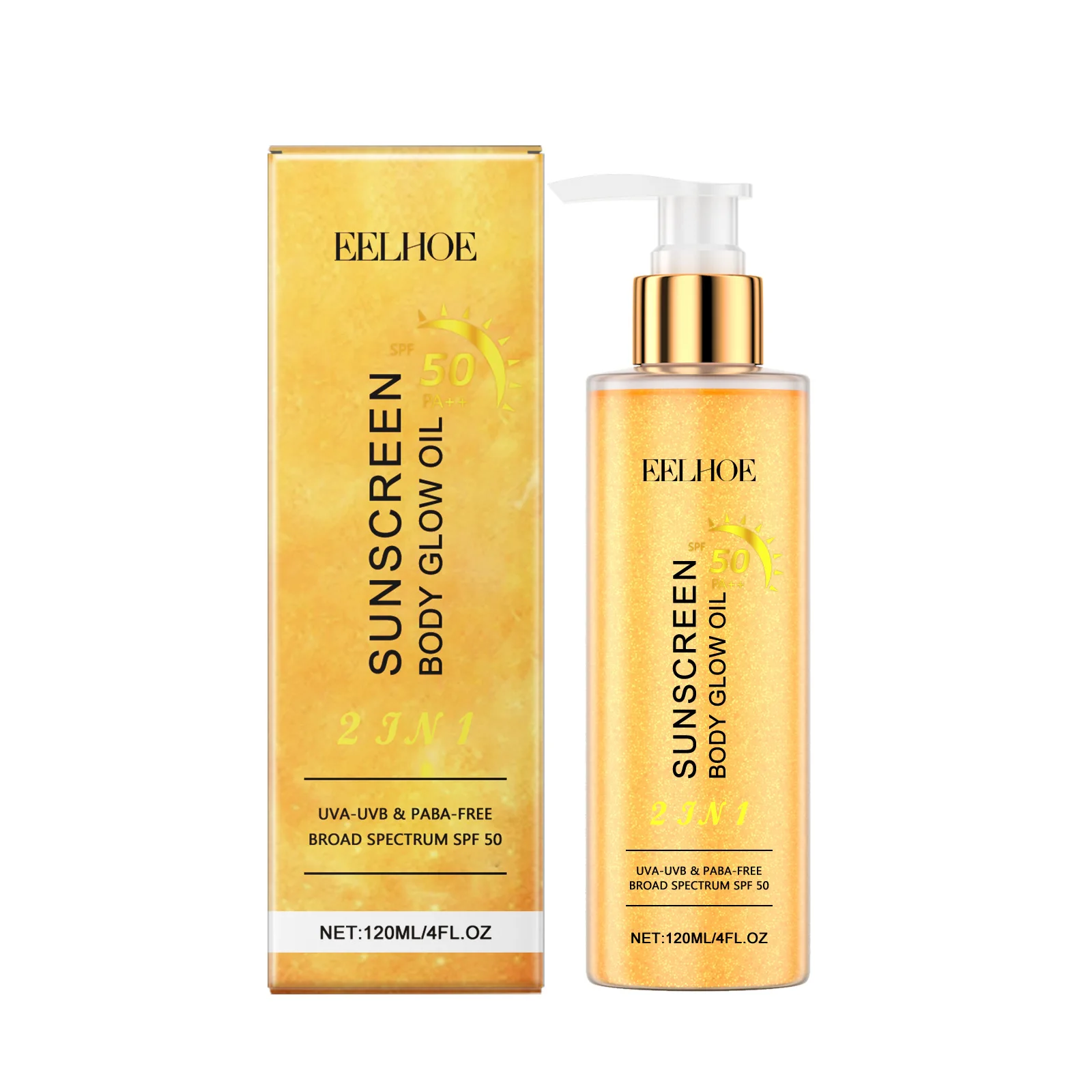 EELHOE 2 In1 Sunscreen Spf 50 Body Oil for Glowing Skin Protection Prevent Uvb Oil Control High Gloss Golden Body Shimmer
