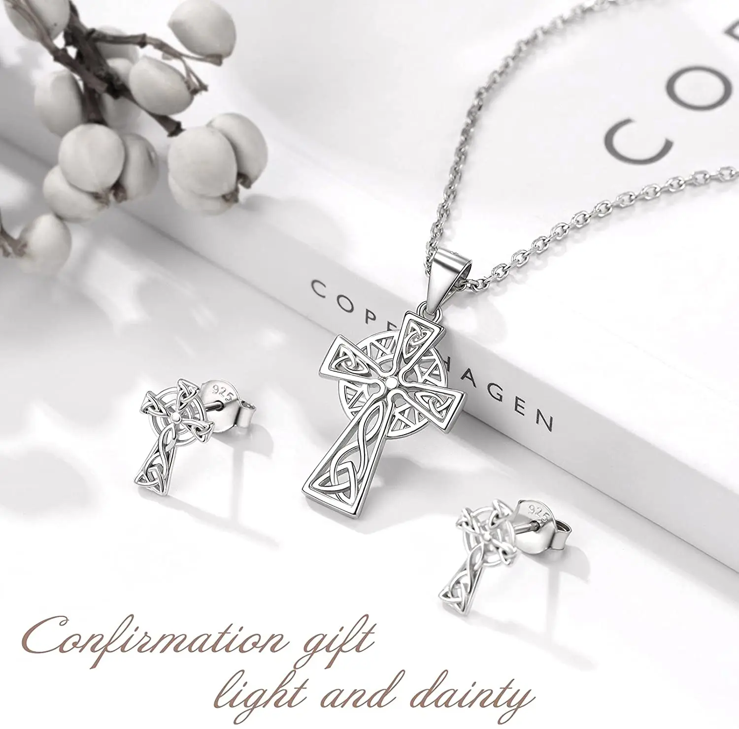 PROSILVER Celtic Jewelry Irish Gifts 925 Sterling Silver Cross Necklaces for Women Girl with 18inches Link Chain PYP15117B 3