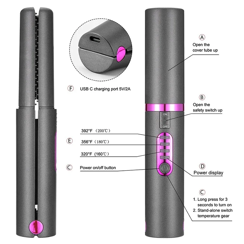 2-IN-1 Cordless Electric Heating Hair Straightener Rechargeable Travel Double Use Straight Hair Straightener And Curling Iron
