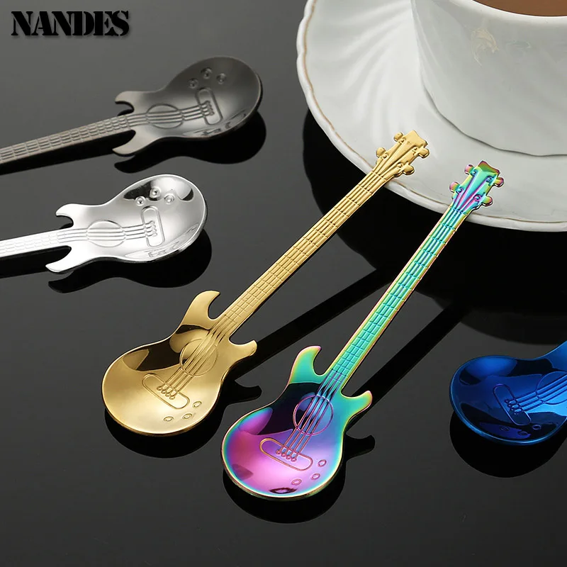 Stainless Steel Guitar Teaspoon Coffee Spoon Coffee Tea Use Tableware Kitchen Spoon