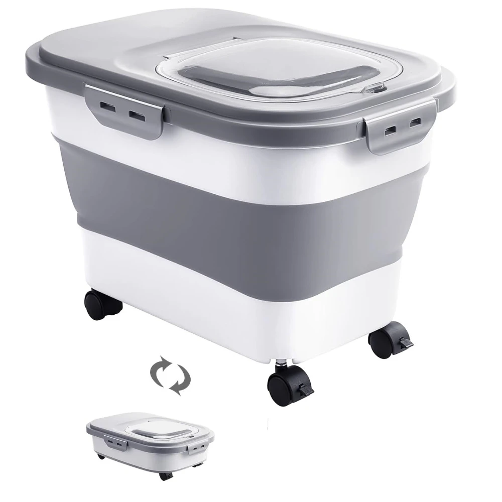 Pet Food Storage Container Large Capacity Foldable Sealing with Clear Lid for Cat Dog
