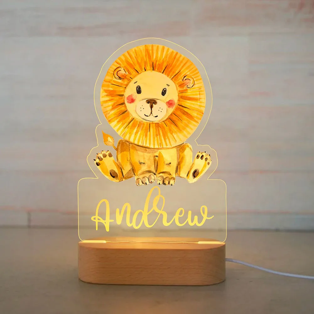 Personalized Baby Elephant Lion LED USB 7 Colors Night Light Name Acrylic Lamp For Kids Children Bedroom Home Decoration