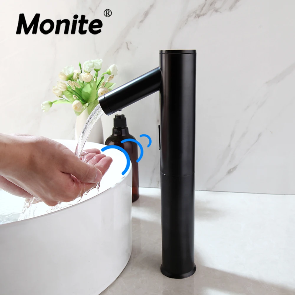 

Черный сенсорный смеситель Monite, кран для ванной комнаты, смеситель для ванной комнаты, латунный материал ORB, автоматический смеситель для раковины, краны