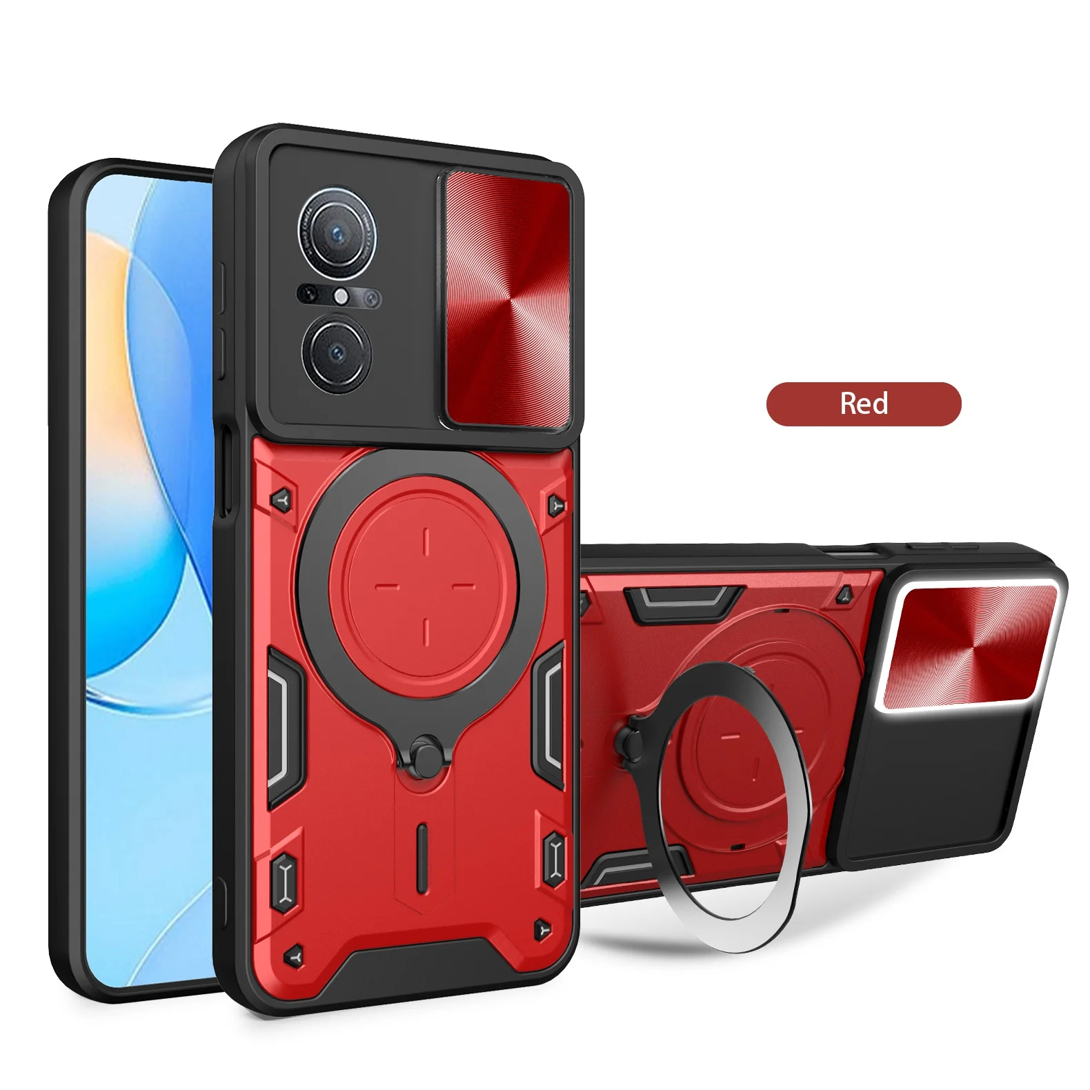 Heavy Duty Rugged Armor Phone Case with Magnetic Bracket and Slide Camera Protection Cover