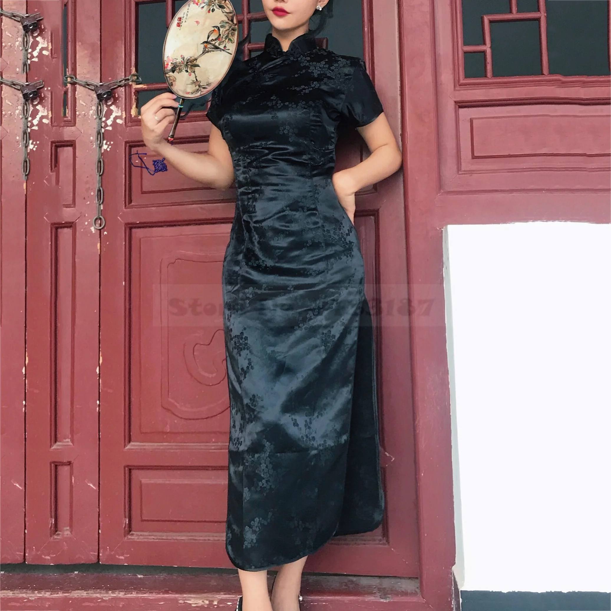 Qipao Cheongsam-Robe chinoise à fleurs pour femmes, grande taille, 3XL, 4XL, 5XL, 6XL, rétro, élégante, sexy, slim, fendue, vêtements éducatifs financièrement