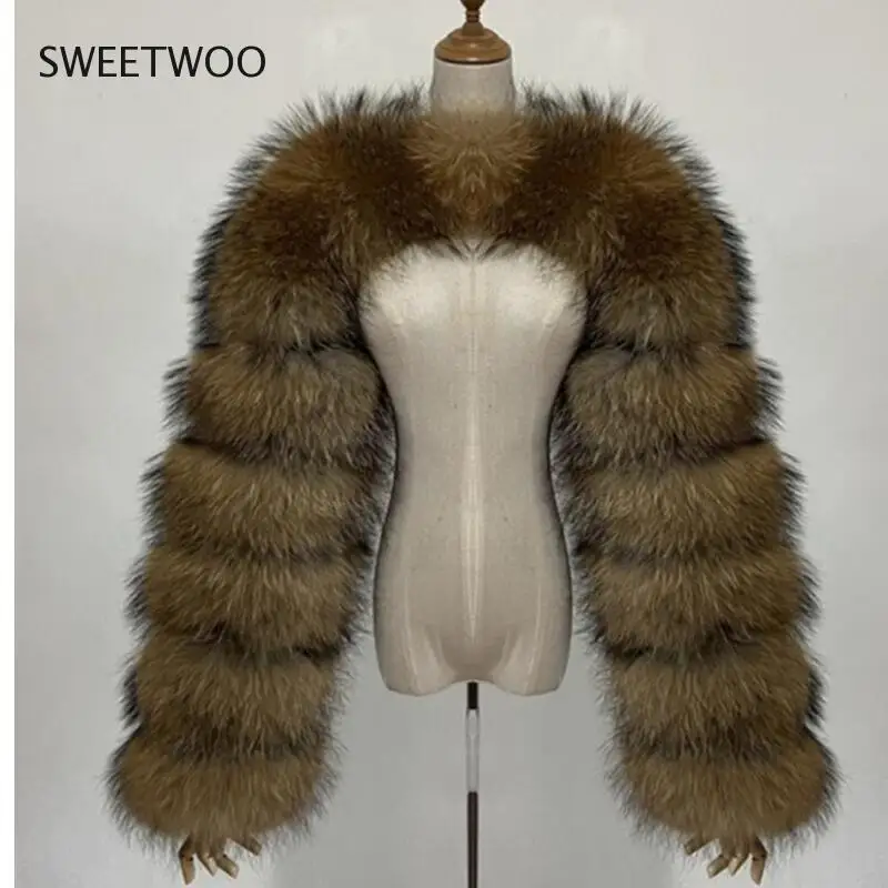 Super Short Faux Fur Jacket Female Real Raccoon Raccoon Fur Silver Fox Red Fox Sleeve Ladies Fashion Natural Contracted Slim2022