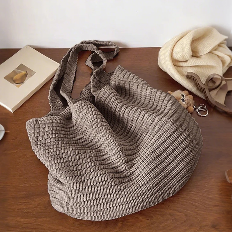 Fashion Causal Soft knitted Solid Color Women's Shoulder Bag Large Capacity Female Underarm Bag For Commute Outings