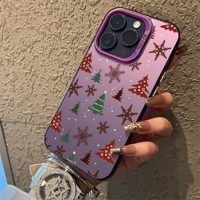 thumbnail image 1 of Funda IMD plateada electrochapada estilo navideño con copos de nieve de invierno para iPhone 16 15 14 11 12 13 Pro Max 7 8 Plus X XS XR, 1 of 5
