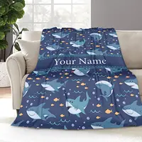 Blue Sharks Blanket, Customized Name Shark Blanket Gifts for Kids Adults, Soft Cozy Flannel Fleece Throw Blanket for 1