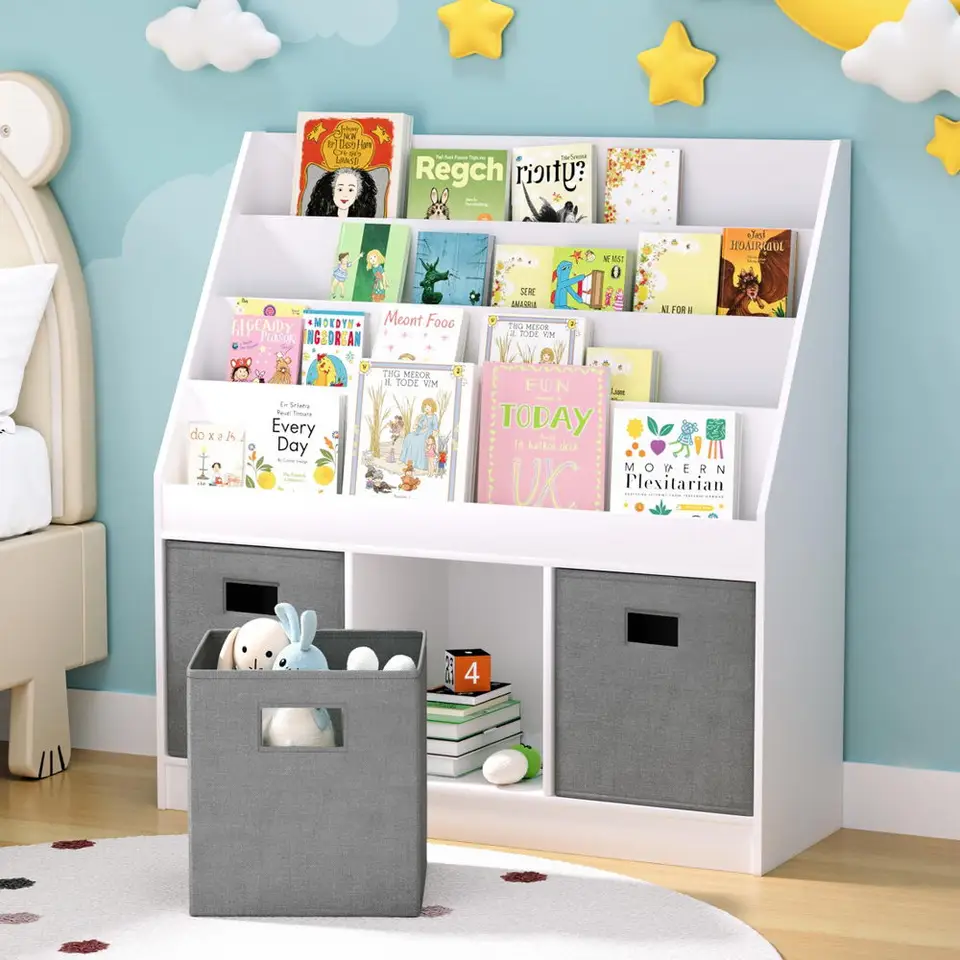 Keezi 4 Tier Kids Bookshelf Toy Organizer