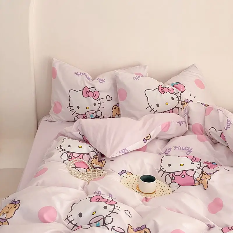 

New Sanrio Kawaii Hello Kitty Cinnamoroll Quilt Cover Cute Cartoon Anime Comforter 3 4-Piece Cute Cartoon Bedding Set Girls Toys