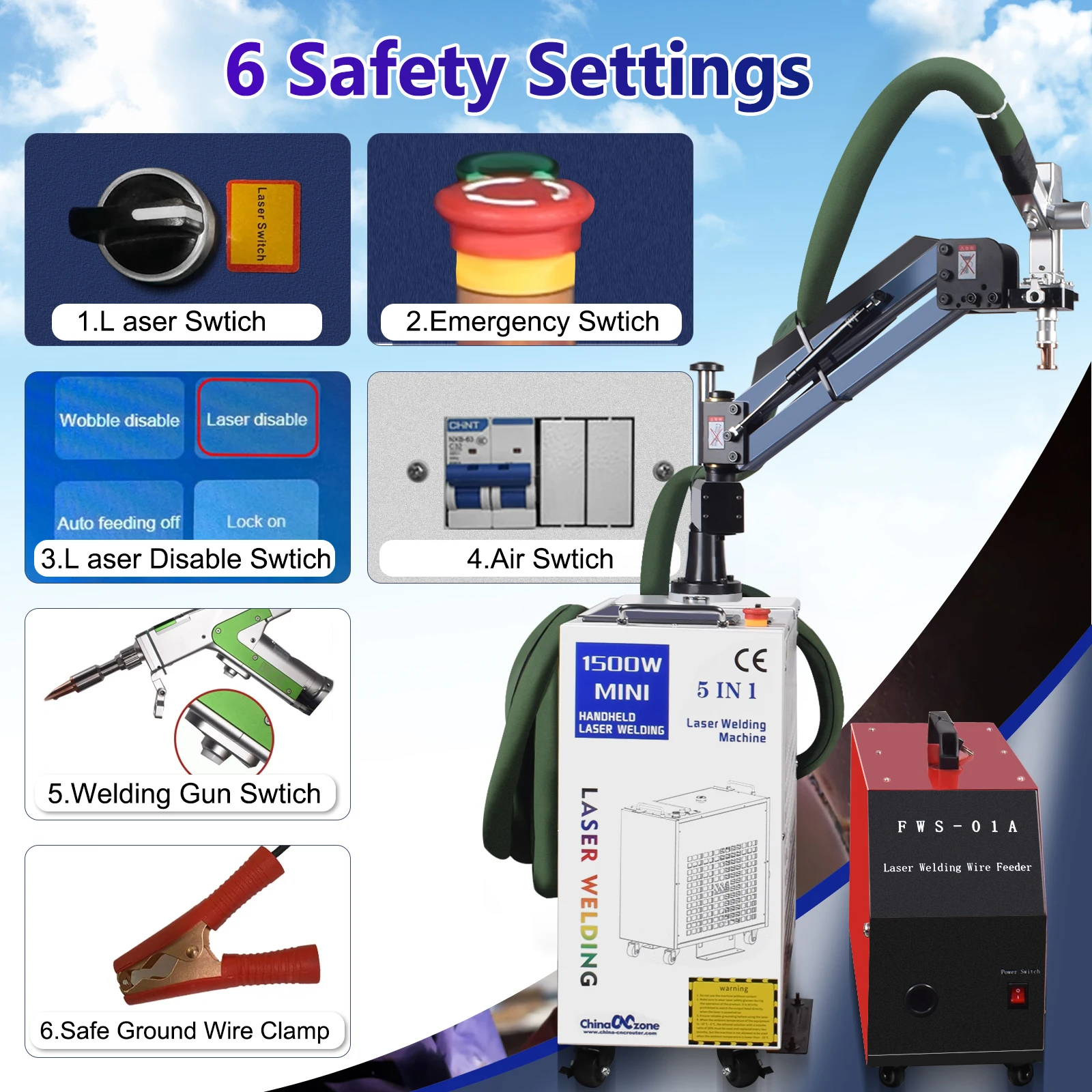 1500W 5-IN-1 Laser Welder Welding Machine Fiber Laser Industrial Battery Welding for Rust Remove Cutting Double pendulum