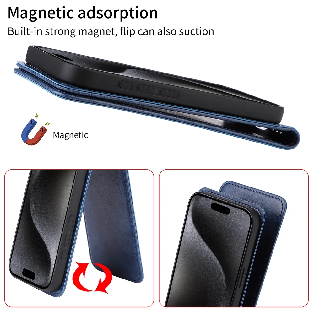 Luxury Retro Leather Flip Vertical Case - Premium Book Card Holder and Full Cover