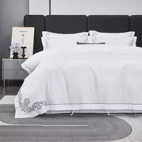 Juste de Luxe en Coton Doux 600TC Blanc Brcorporelle pour Hôtel, Drap pio, Taies d'Oreiller Chic, Broderie Grise/Or, Queen Super King 2