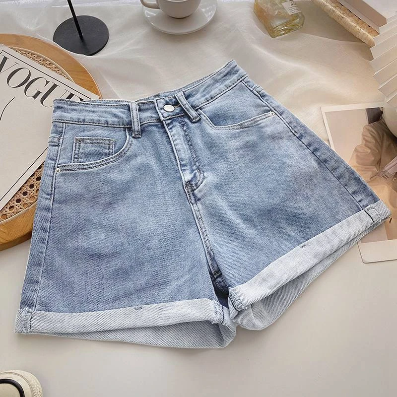 High Waist Wide Leg ort Jeans Women's Summer Loose Cover Hip Slimming Korean Version A-Line Casual Hot Pants