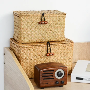 Rectangular Seagrass Storage Basket with Lid 1