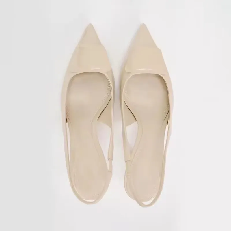 TRAF 2025 Women Fashion Beige High Heels Sexy Pointed Toes Slingbacks High Heelded Shoes Elegant Office Ladies Slingbacks Pumps 5