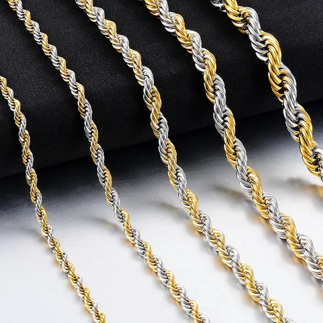 High Quality 2/3/4/5MM Classic Twisted Rope Chain Stainless Steel Necklace No Fade Fashion Jewelry Accessories For Men Women