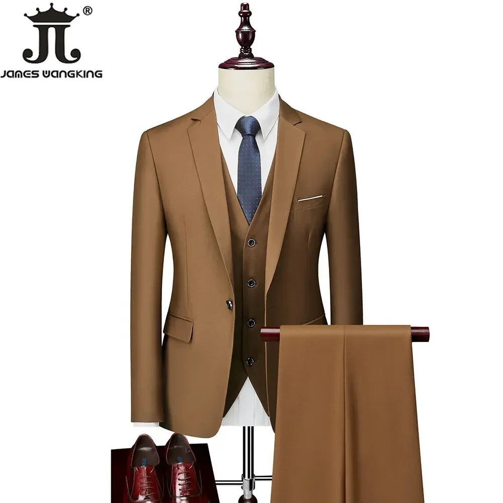 M-6XL 15 Colors ( Jacket+Vest+Pants ) Formal Business Office Men's Suits Groom Wedding Dress Party Dress Solid color Suit 2