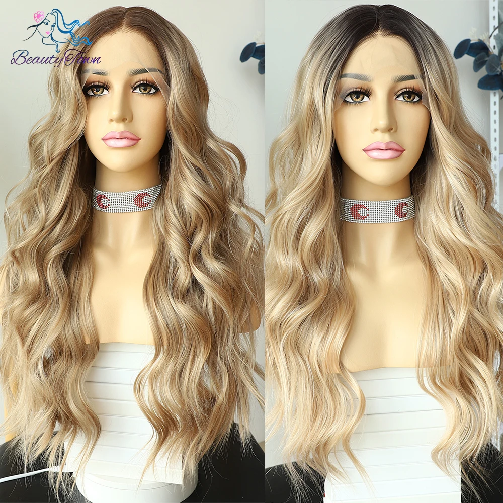13x4 Synthetic Lace Front Wig 613 Honey Blonde Ombre hd Lace Frontal Wigs for Black Women 28inches Cosplay Daily Use Wig 180%