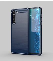 Motorola Edge Carbon Fiber Silicone Bumper Cover - Sleek Rubber Protection for Moto Edge (Blue)
