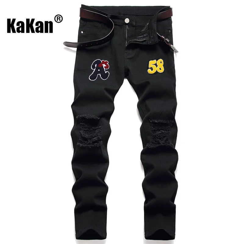 Kakan - New European and American Micro Elastic Black Pants Jeans for Men, Selected Fabric Slim Fit Long Jeans K21-60333