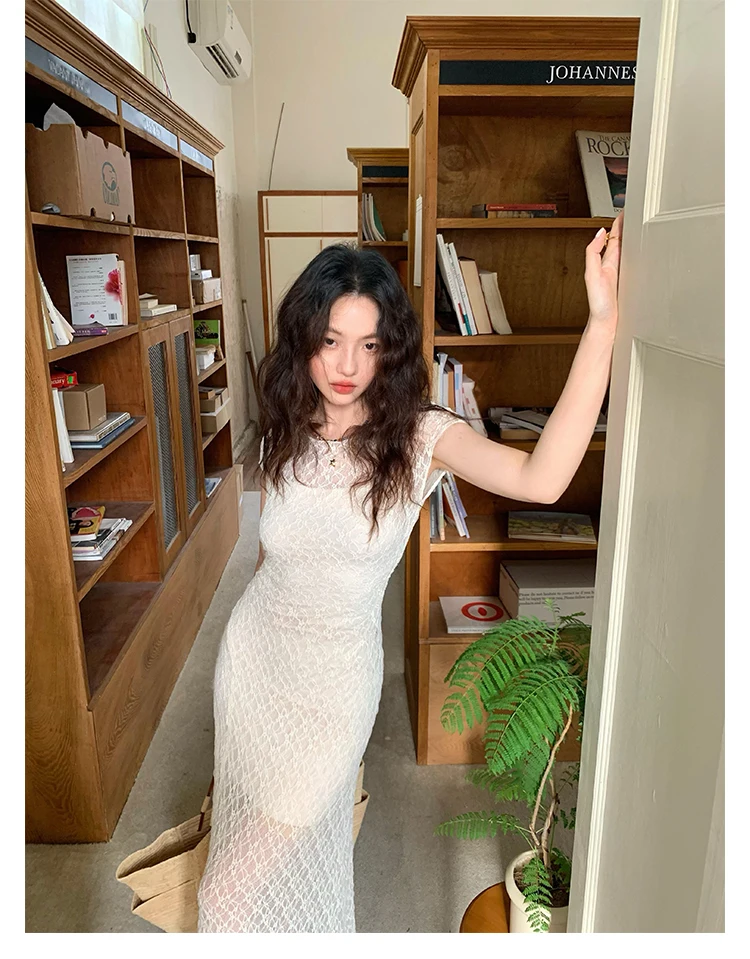 Elegant Mesh Two Piece Dress Set Slim Midi Dresses for Women Frence Retro Lace Y2K Bodycon Birthday Party Dress Prom Vestidos