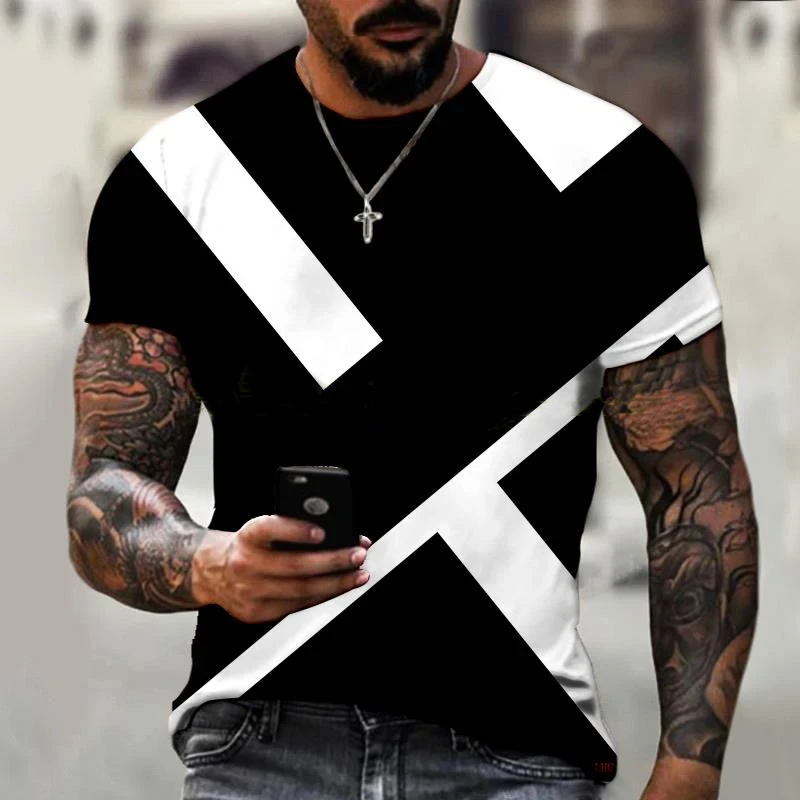

2024 New Summer 3D Print Men's Oversized T-Shirt New Fashion Patchwork Streetwear O Neck Casual Retro Short Sleeves Male Tops