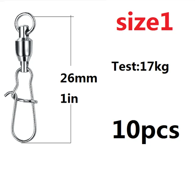 10PCS/lot Stainless Steel Fishing Connector Swivels Interlock Rolling with Hooked Bearing Fishhook Lure Tackle Accessories 26mm 1.0in  17KG