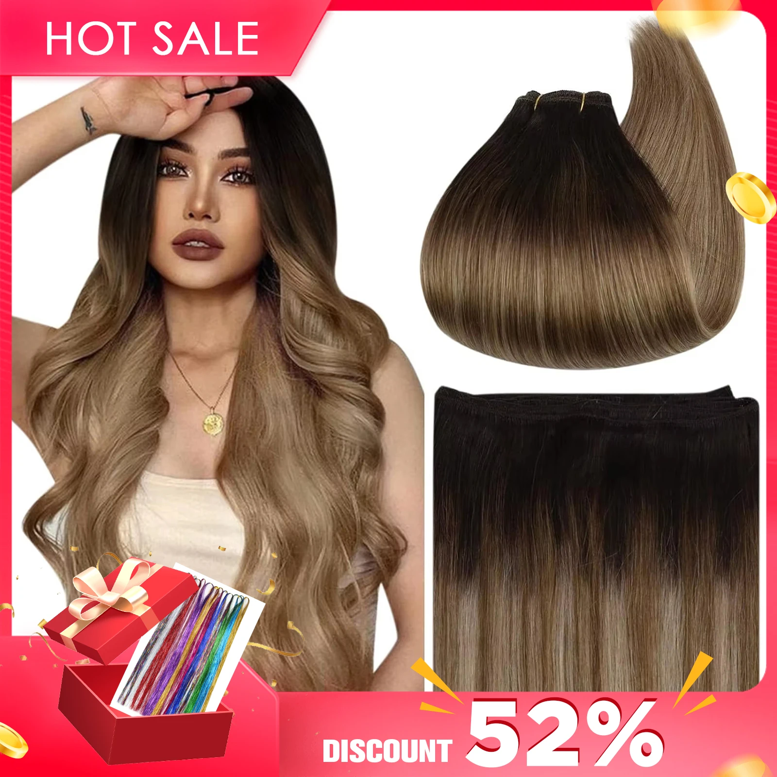Human Hair Extensions Ugeat Sew in Soft Natural Dark Root Bundles for Women Weaves 100G Remy Human human hair extensions