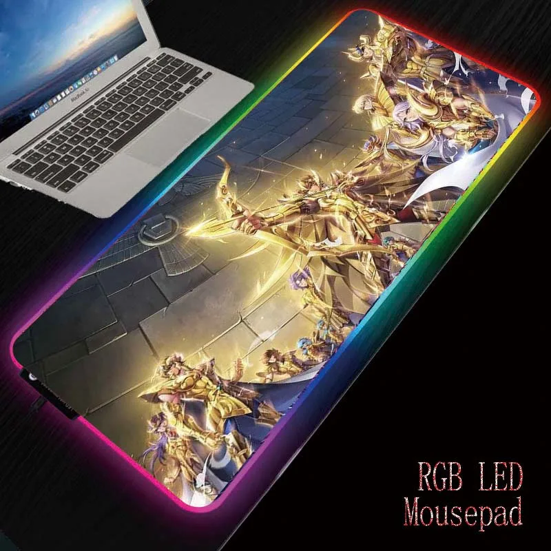 

MRGBEST Anime Saint Seiya Gaming Computer Mousepad RGB Large Illuminate Mouse Pad Gamer PC Desk Play Mat with Backlit 90X40CM