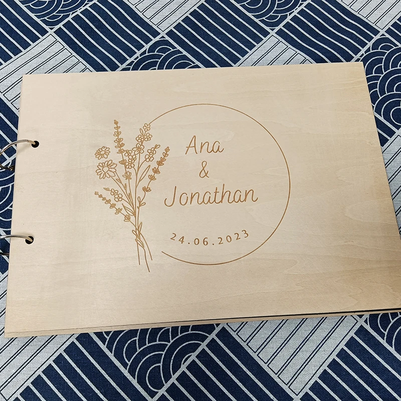 Wedding Guest Book Personalized Name And Date Calligraphy Guest Book Laser Engraved Wedding Guest Book Rustic Floral Wooden Sign-in Book