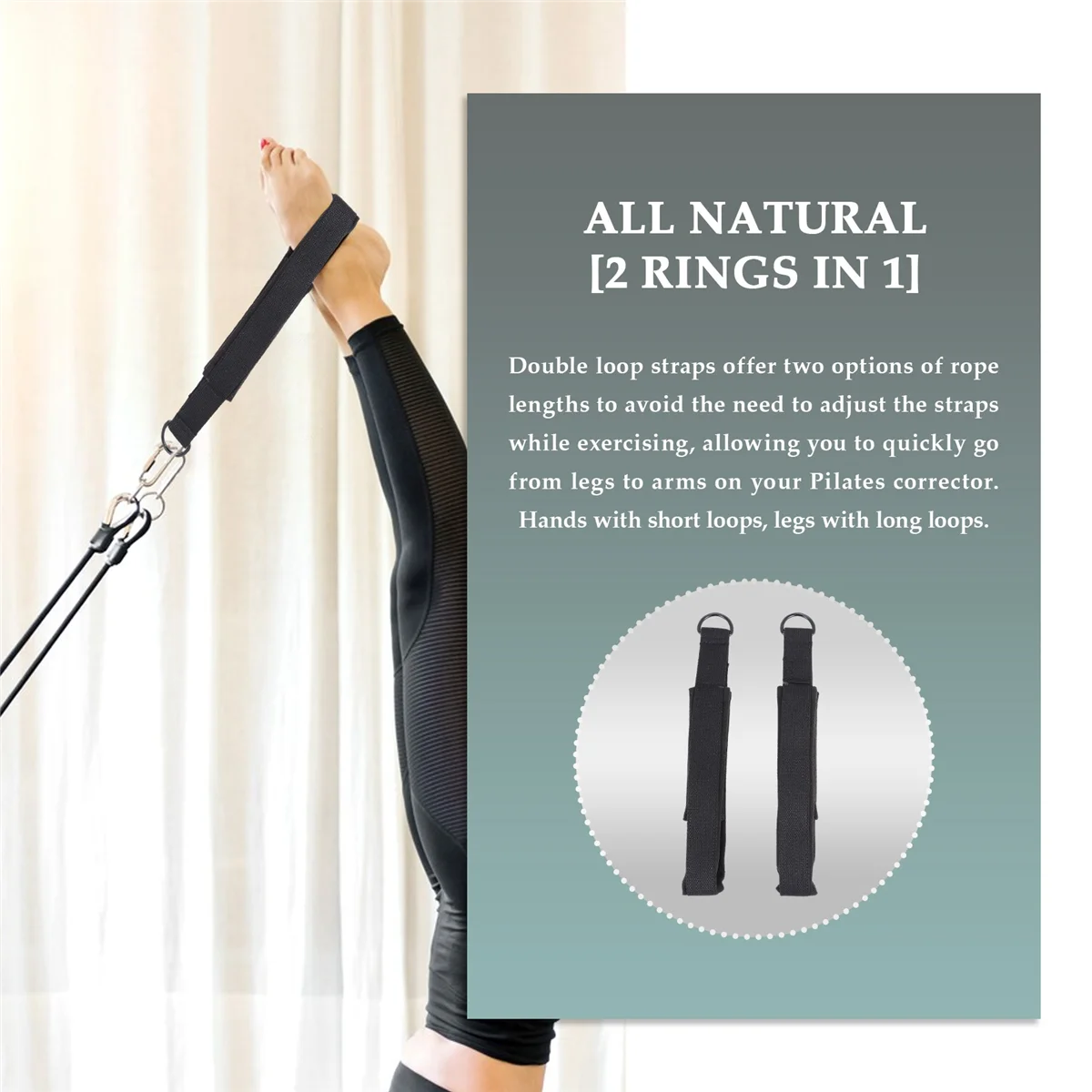 2PCS Pilates Double Loop Straps,Feet Fitness Equipment Straps, Yoga Pilates Double Loop Straps Padded D-Ring Ankle Strap