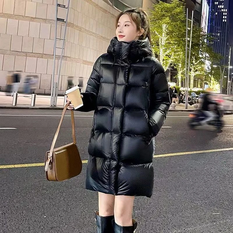 

Новинка, блестящий пуховик, хлопковая куртка для женщин, 2024, свободная, плотная, теплая верхняя одежда, модная, повседневная, парная парка, ветронепроницаемое пальто с капюшоном для женщин