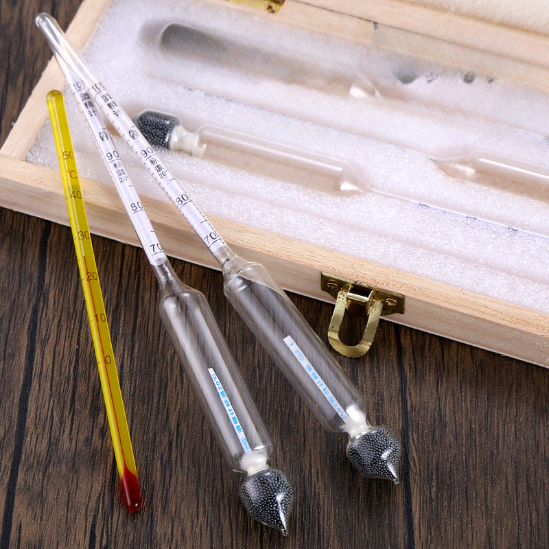 4-piece Vodka Whiskey Alcohol Meter Wooden Box Alcohol Meter (0-40%, 30-70%, 70-100%) Brewing Alcohol Content Meter