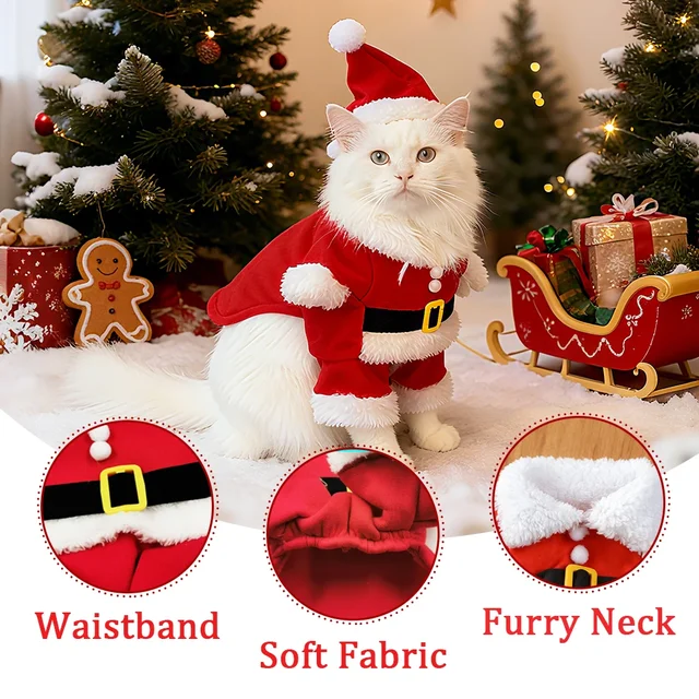 Christmas Pet Costumes Cute Kitten Santa Claus Clothes For Small Medium Dogs Cats Holiday Party Dress Up Apparel Sphynx Outfits 3