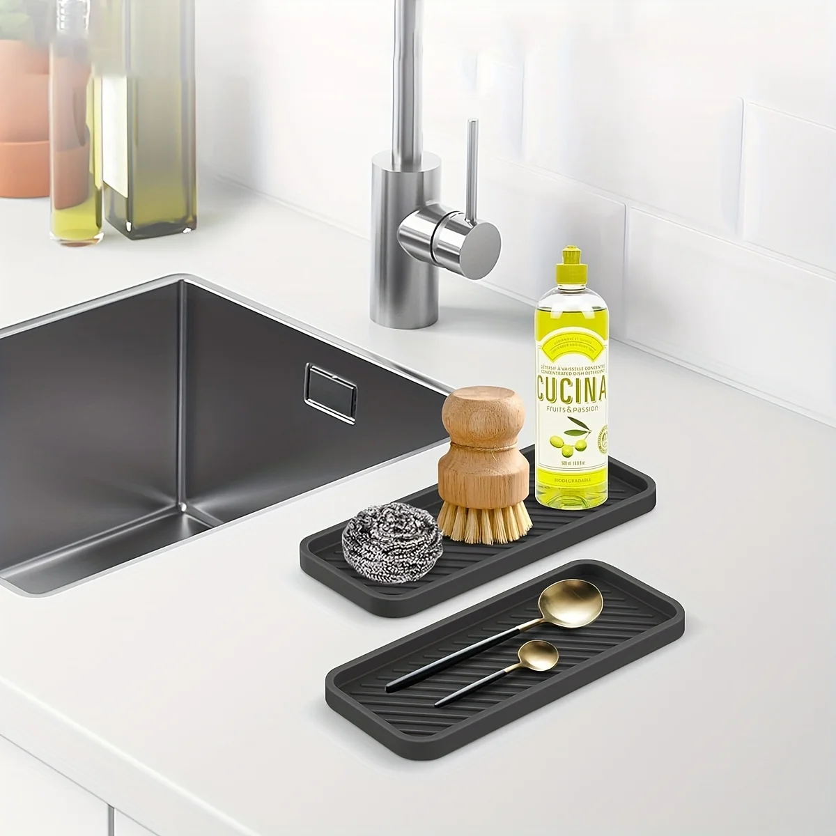 1pc Silicone Storage Tray Sink Sponge Soap Dispenser Storage Rack Cosmetic Ring Storage Tray Bathroom Accessories 6