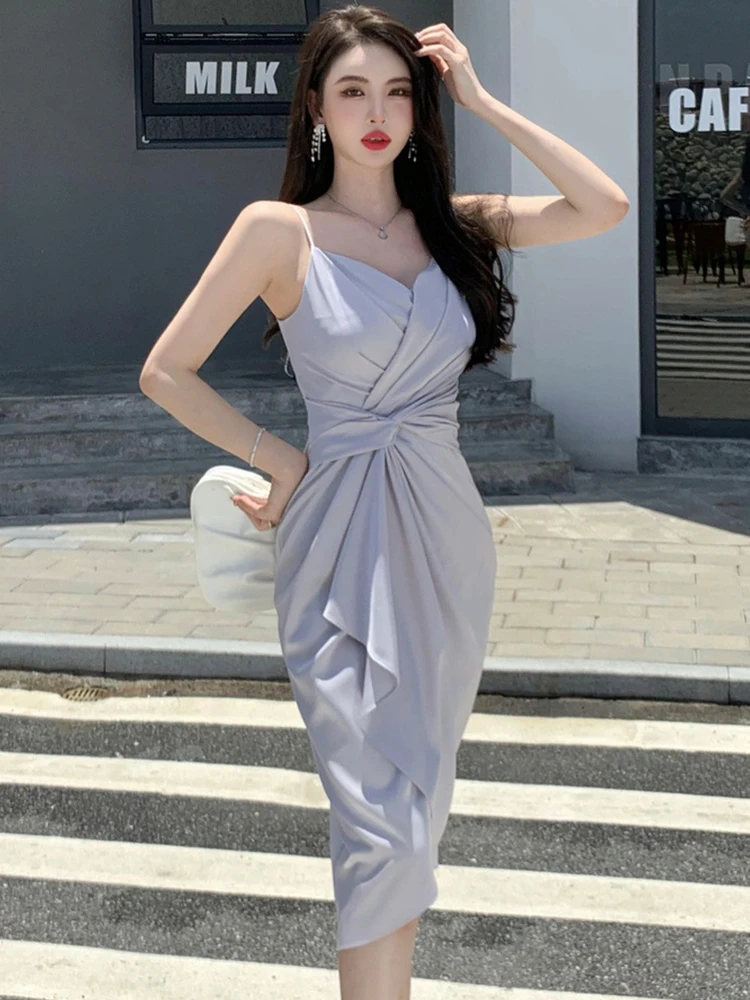 その他トップス Fashion Korean Elegant Women Evening Dress Temperament Formal Vintage Sexy Slim Slit Midi Party Club Commute Lady Mujer Vestidos Korean Elegant Women Evening Dress Satin Vintage Chic Sexy