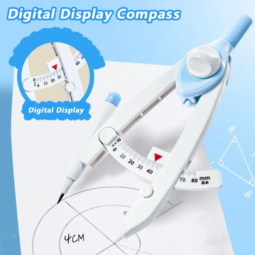 1-13cm 직경 디지털 디스플레이 컴퍼스, 6개 리필 포함, 학생용 컴퍼스, 프레스 타입 도면용 원형 도구, 선물용