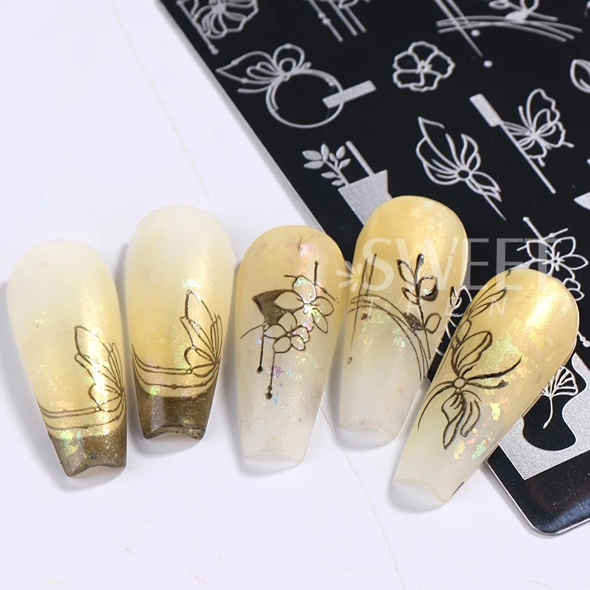 4pcs Simple Flowers Leaf Nail Art Stamping Plate Butterfly Floral Frame Image Geometry Design Printing Stencils Tools Manicure