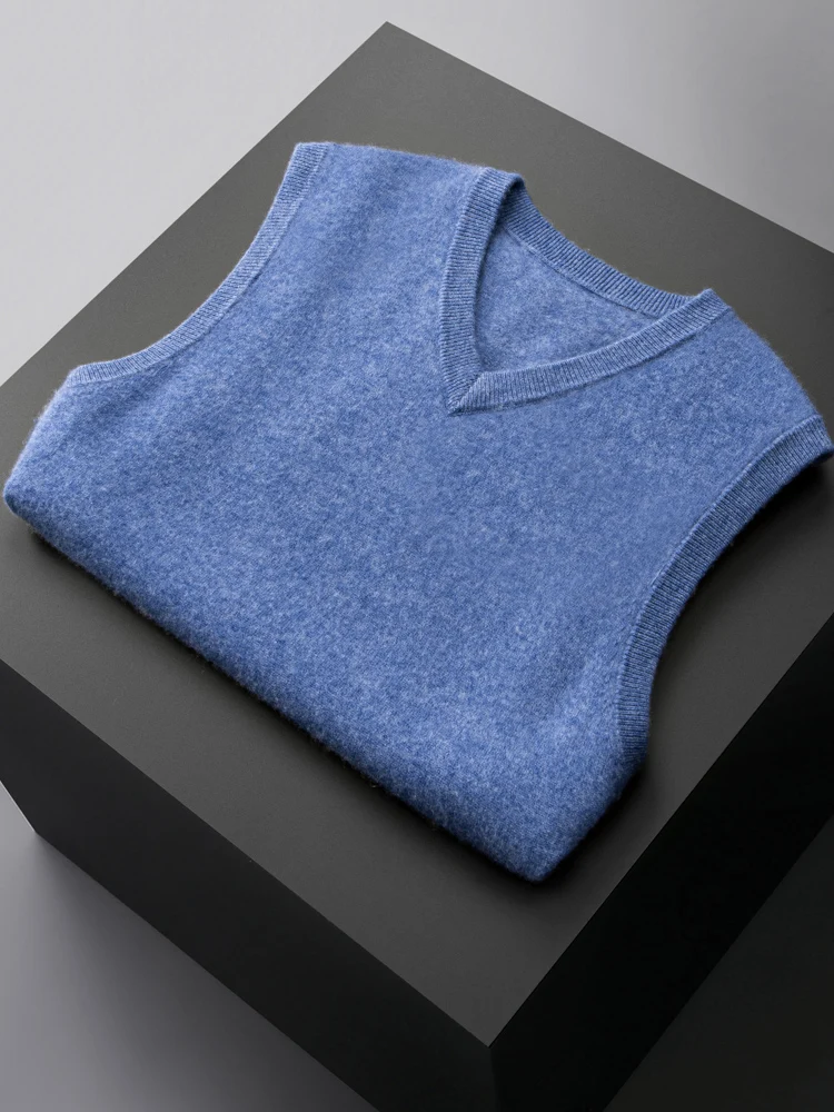 High Quality Men Autumn Winter Sweater 100% Cashmere Sleeveless Soft Wam Basic  V-neck Pullover Knitwear Clothing Tops