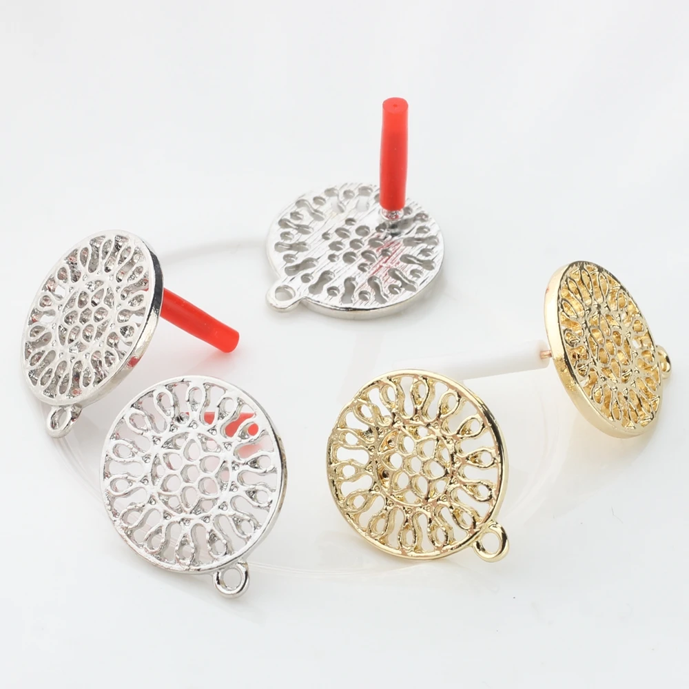 6 teile/los Zink-legierung Mode Runde Blumen Basis Ohrringe Anhänger Stecker 17mm Für DIY Mode Ohrringe Schmuck Zubehör