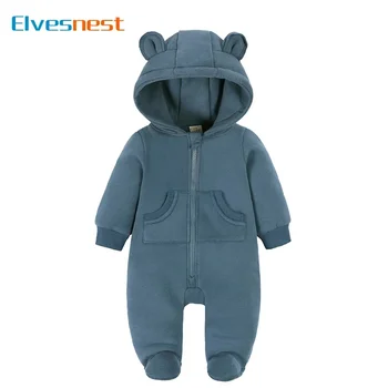 Tinta unita neonato vestiti manica lunga con cappuccio cerniera vestiti del bambino ragazze Footies inverno caldo abbigliamento infantile 3-24mesi